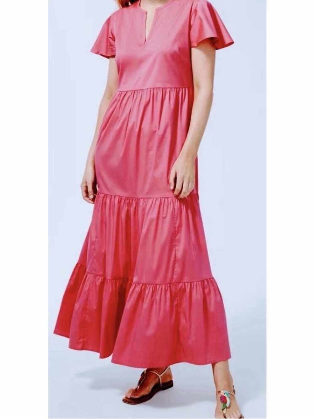 CHICO’S•strawberry margarita short sleeve tiered cotton maxi dress OP